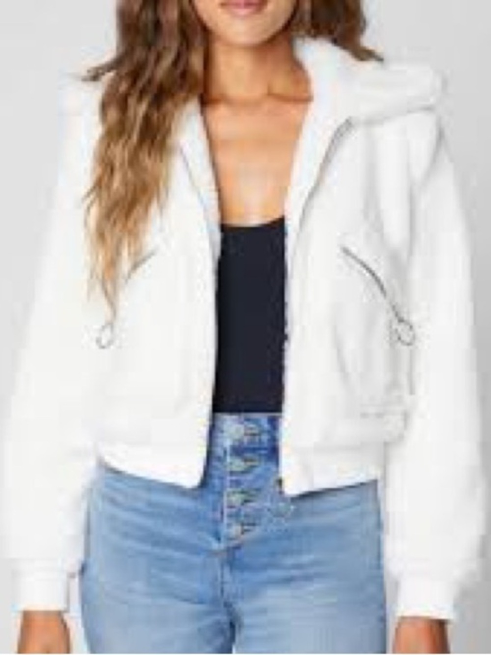 BLANKNYC Sherpa Bomber Jacket – White, Size L